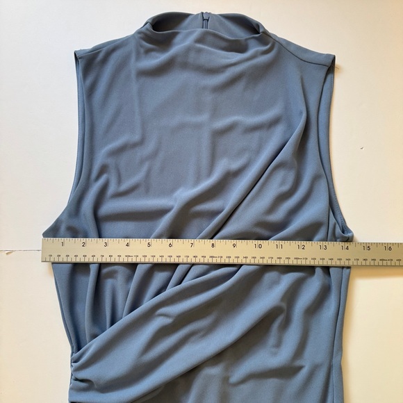 Zara Draped Maxi Dress Dusty Blue Gray Sleeveless Back Slit Slim Fit Gown Sz S - Picture 8 of 15